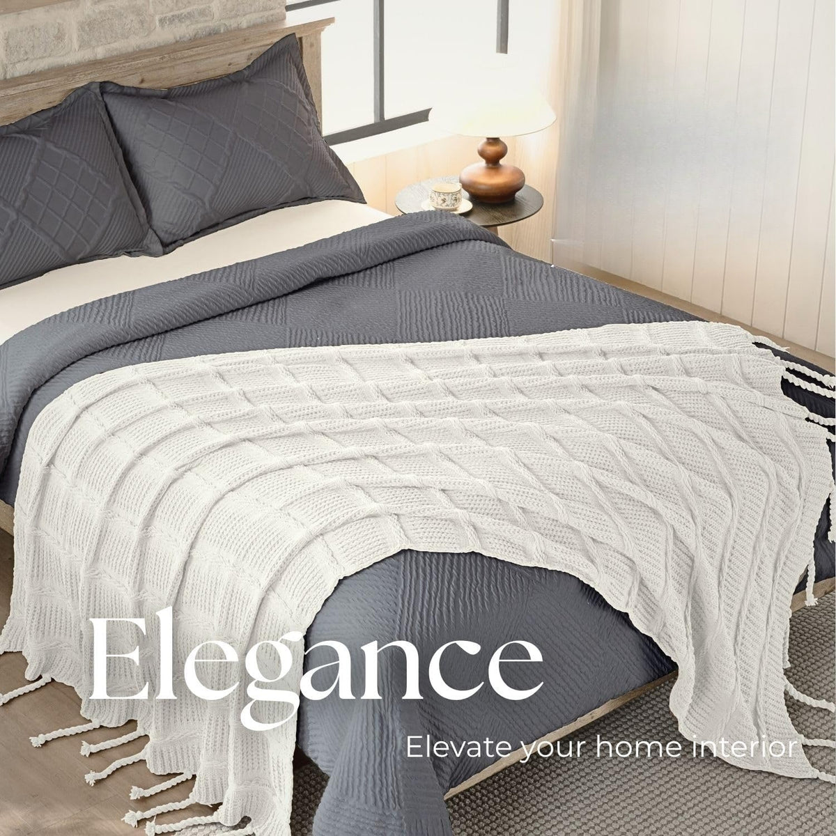 Boho Knitted Chenille Blanket