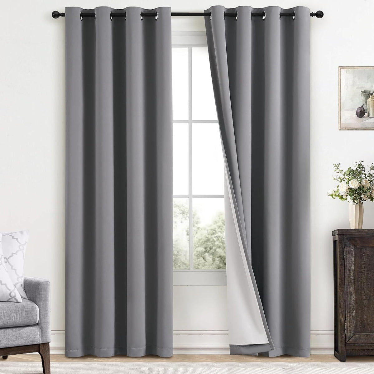 Grey 100% Blackout Curtains