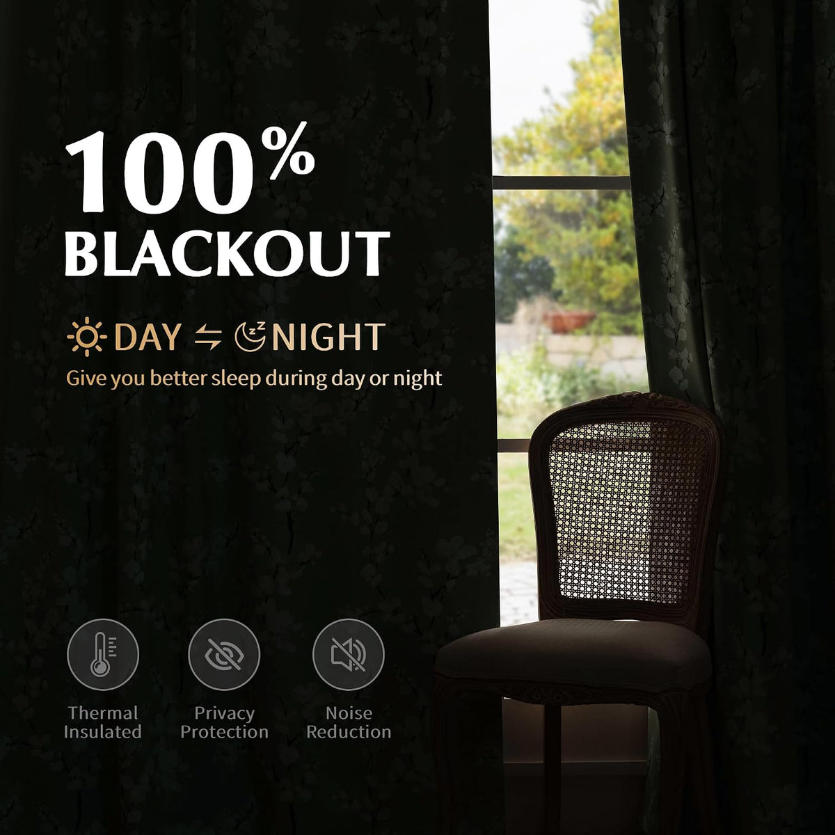 Green Blackout Floral Curtains