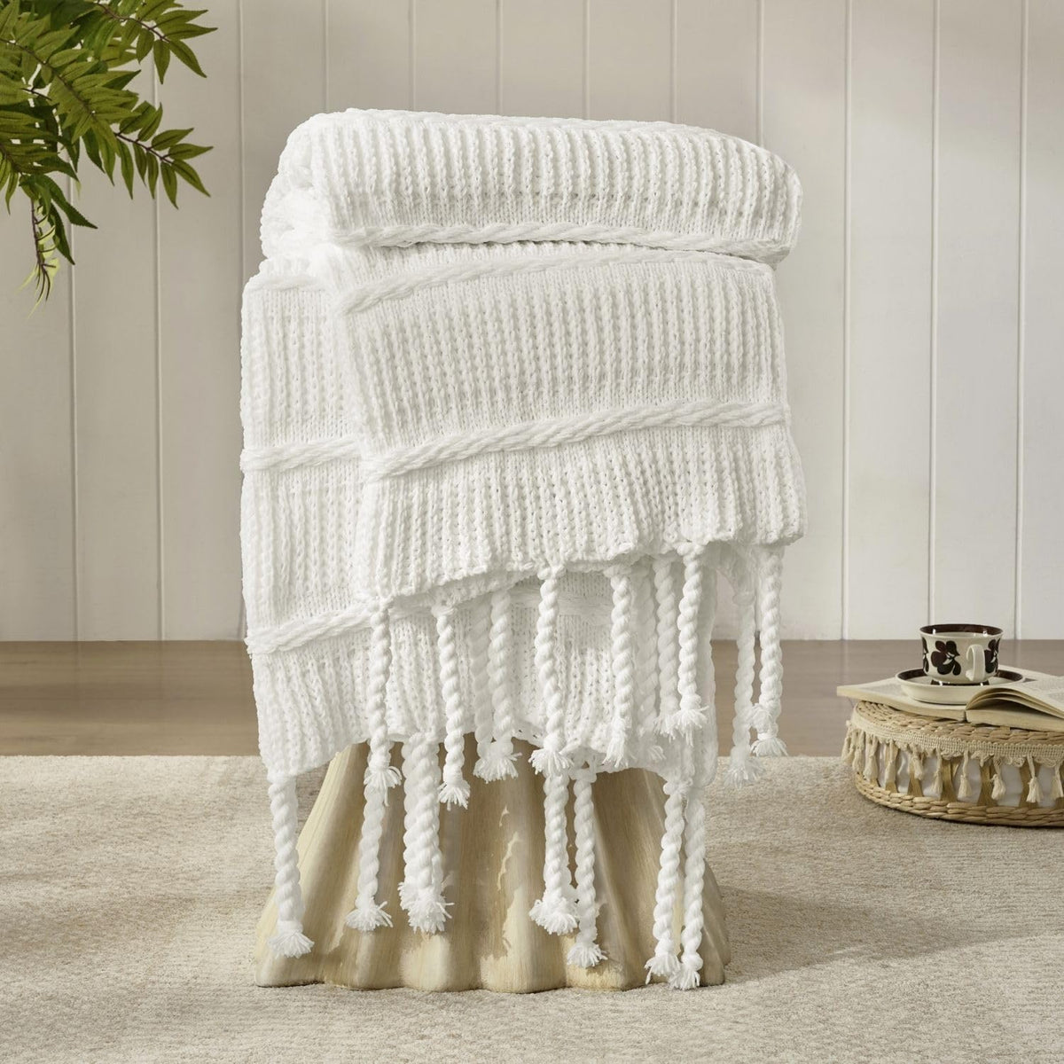 Boho Knitted Chenille Blanket
