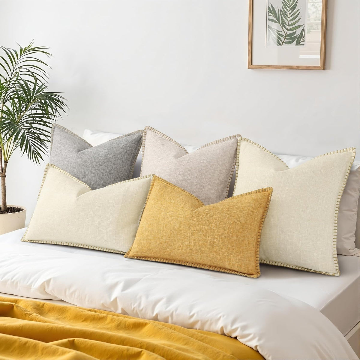 Faux Linen Outdoor Throw Pillow Covers