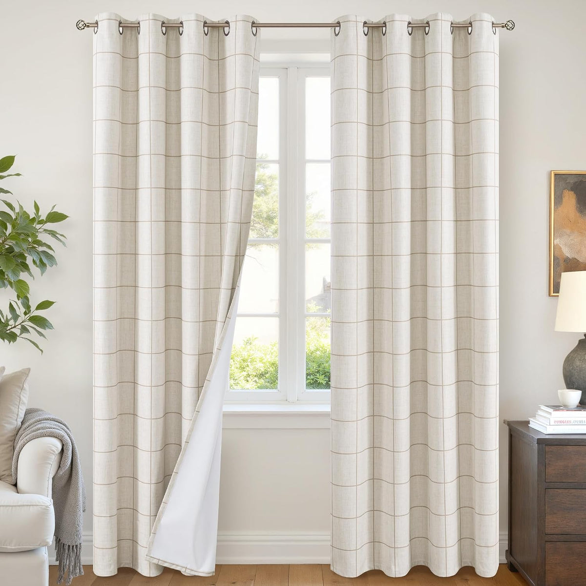 Boho Plaid Linen Blackout Curtains