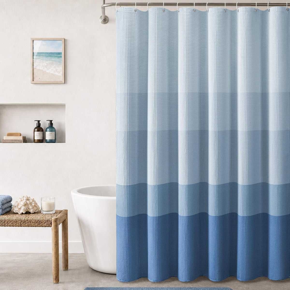 Dark Blue Ombre Waffle Weave Shower Curtain
