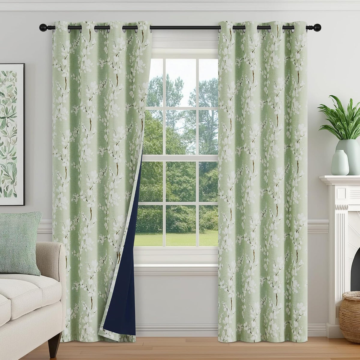 Green Blackout Floral Curtains