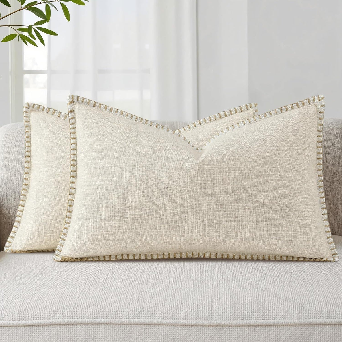 Faux Linen Outdoor Throw Pillow Covers
