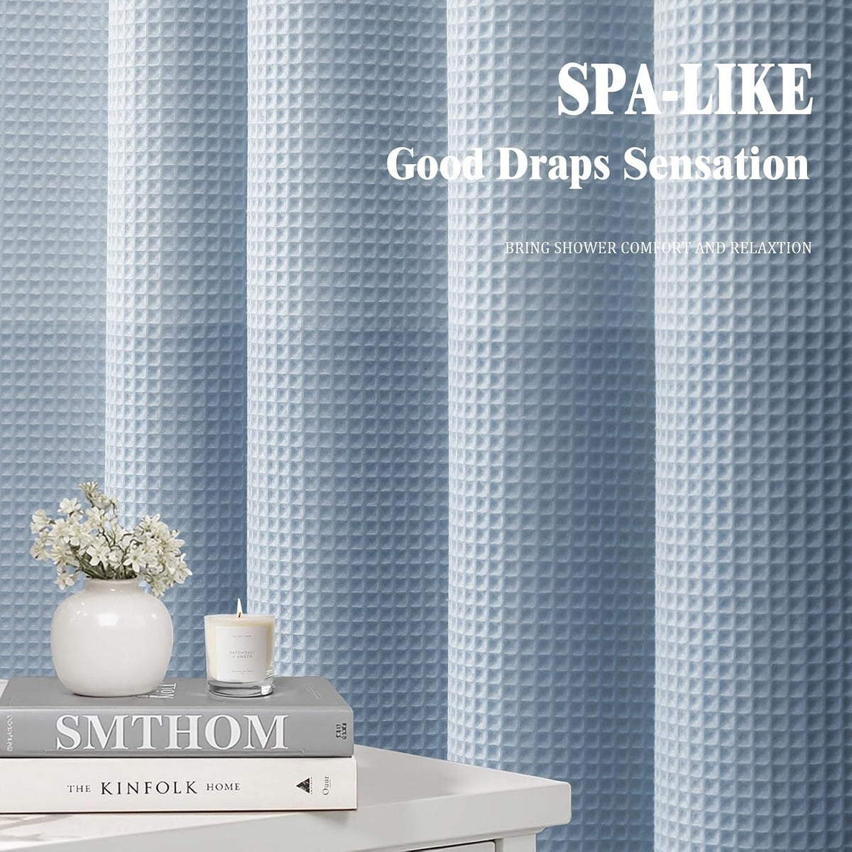 Dark Blue Ombre Waffle Weave Shower Curtain
