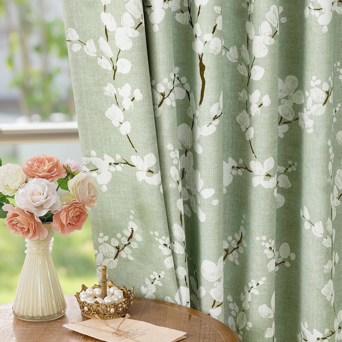 Green Blackout Floral Curtains