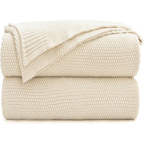 bedding Cream Cotton Cable Knit Throw Blanket